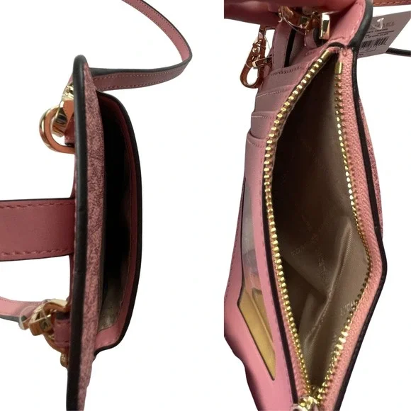 NWT Michael Kors Women Jet Set Travel Phone Crossbody Pink MK Logo Canvas Travel - Picture 5 of 8
